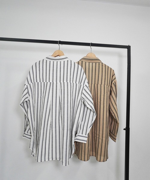 gossara（ゴサラ）の「【トレンドライクな1枚】ストライプBIGシャツ（シャツ/ブラウス・レディース・ベージュ/オフホワイト・FREE）」の18枚目の写真