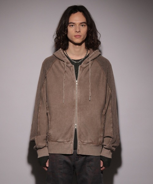 HARE（ハレ）の「【UNDERGROUND MODE】メッシュキリカエZIPパーカー(HARE)（パーカー・メンズ・ブラウン/ブラック・FREE）」の3枚目の写真