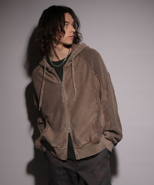 HARE（ハレ）の「【UNDERGROUND MODE】メッシュキリカエZIPパーカー(HARE)（パーカー・メンズ・ブラウン/ブラック・FREE）」の4枚目の写真