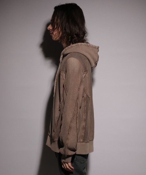 HARE（ハレ）の「【UNDERGROUND MODE】メッシュキリカエZIPパーカー(HARE)（パーカー・メンズ・ブラウン/ブラック・FREE）」の7枚目の写真