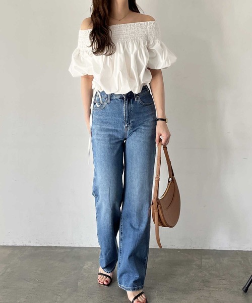 セール】オフショルドロストシャーリングシャツブラウス（シャツ