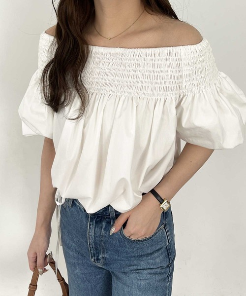 nelliy.（ネルリー）の「オフショルドロストシャーリングシャツブラウス（シャツ/ブラウス・レディース・オフホワイト/ブラック・LARGE/MEDIUM）」の7枚目の写真