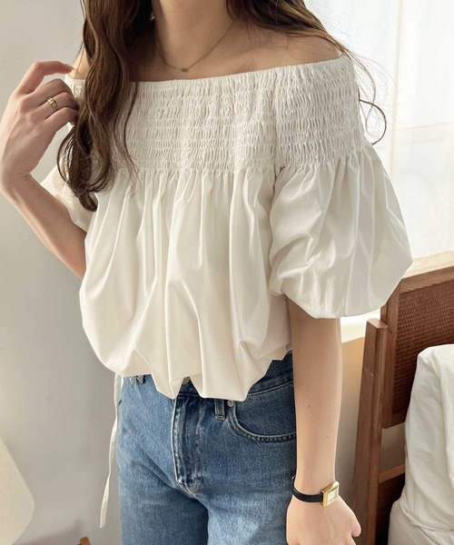 nelliy.（ネルリー）の「オフショルドロストシャーリングシャツブラウス（シャツ/ブラウス・レディース・オフホワイト/ブラック・LARGE/MEDIUM）」の9枚目の写真