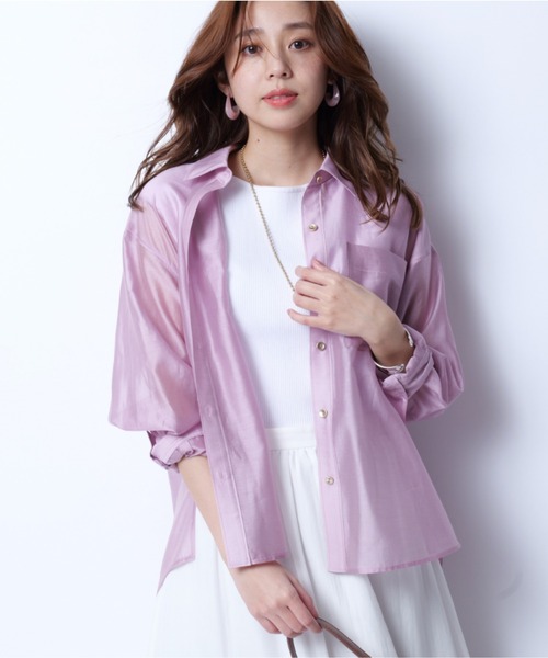 新品タグ付き　JUSGLITTY　シアーシャツ　ライトブルー　Sサイズ カラーシアーシャツ（シャツ/ブラウス）｜JUSGLITTY（ジャス
