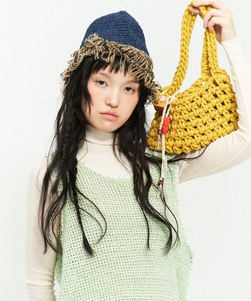 ear PAPILLONNER（イアパピヨネ）の「【MISU A BARBE(ミスアバルブ）】MELTED HAT/ハット（ハット・レディース・ネイビー/オレンジ・FREE）」の7枚目の写真