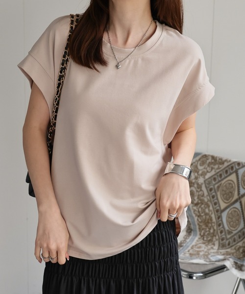 CREARE -LINO-(クレアーレリノ)の「〈レディース商品〉ゆるシルエットフレンチスリーブTシャツ/トップス(Tシャツ/カットソー・レディース・ベージュ/ブラック/ホワイト/グレー・FREE)」の1枚目の写真