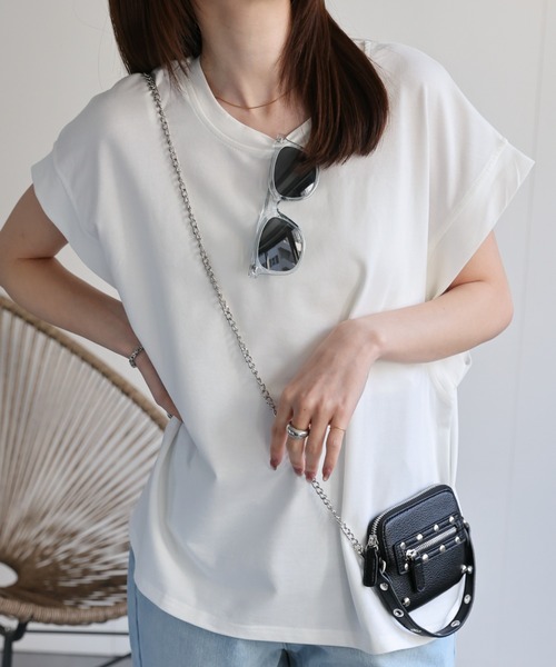 CREARE -LINO-(クレアーレリノ)の「〈レディース商品〉ゆるシルエットフレンチスリーブTシャツ/トップス(Tシャツ/カットソー・レディース・ベージュ/ブラック/ホワイト/グレー・FREE)」の2枚目の写真