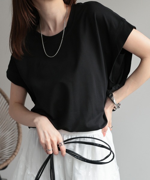 CREARE -LINO-(クレアーレリノ)の「〈レディース商品〉ゆるシルエットフレンチスリーブTシャツ/トップス(Tシャツ/カットソー・レディース・ベージュ/ブラック/ホワイト/グレー・FREE)」の3枚目の写真