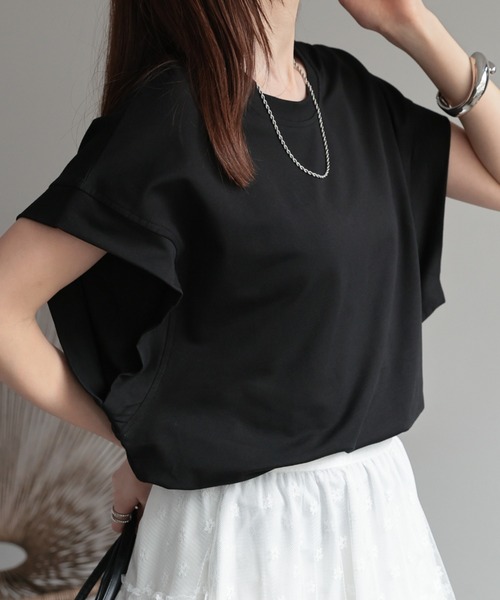 CREARE -LINO-(クレアーレリノ)の「〈レディース商品〉ゆるシルエットフレンチスリーブTシャツ/トップス(Tシャツ/カットソー・レディース・ベージュ/ブラック/ホワイト/グレー・FREE)」の5枚目の写真