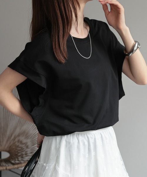 CREARE -LINO-(クレアーレリノ)の「〈レディース商品〉ゆるシルエットフレンチスリーブTシャツ/トップス(Tシャツ/カットソー・レディース・ベージュ/ブラック/ホワイト/グレー・FREE)」の21枚目の写真
