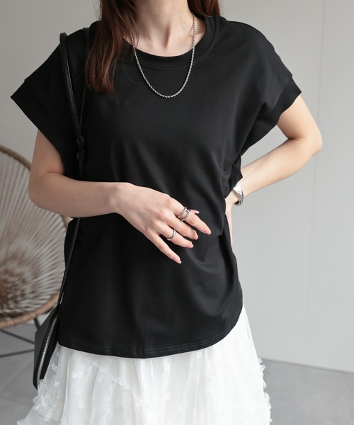 CREARE -LINO-(クレアーレリノ)の「〈レディース商品〉ゆるシルエットフレンチスリーブTシャツ/トップス(Tシャツ/カットソー・レディース・ベージュ/ブラック/ホワイト/グレー・FREE)」の22枚目の写真