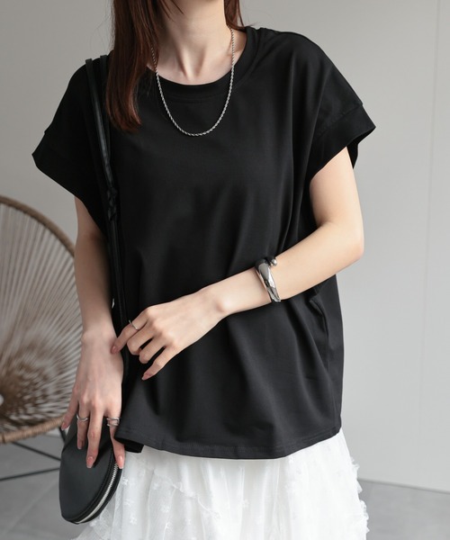 CREARE -LINO-(クレアーレリノ)の「〈レディース商品〉ゆるシルエットフレンチスリーブTシャツ/トップス(Tシャツ/カットソー・レディース・ベージュ/ブラック/ホワイト/グレー・FREE)」の6枚目の写真