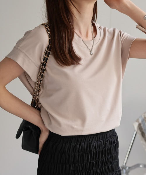 CREARE -LINO-(クレアーレリノ)の「〈レディース商品〉ゆるシルエットフレンチスリーブTシャツ/トップス(Tシャツ/カットソー・レディース・ベージュ/ブラック/ホワイト/グレー・FREE)」の9枚目の写真
