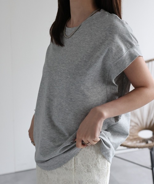 CREARE -LINO-(クレアーレリノ)の「〈レディース商品〉ゆるシルエットフレンチスリーブTシャツ/トップス(Tシャツ/カットソー・レディース・ベージュ/ブラック/ホワイト/グレー・FREE)」の13枚目の写真