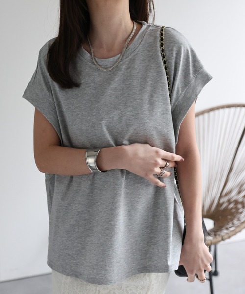 CREARE -LINO-(クレアーレリノ)の「〈レディース商品〉ゆるシルエットフレンチスリーブTシャツ/トップス(Tシャツ/カットソー・レディース・ベージュ/ブラック/ホワイト/グレー・FREE)」の11枚目の写真