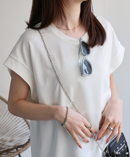 CREARE -LINO-(クレアーレリノ)の「〈レディース商品〉ゆるシルエットフレンチスリーブTシャツ/トップス(Tシャツ/カットソー・レディース・ベージュ/ブラック/ホワイト/グレー・FREE)」の16枚目の写真