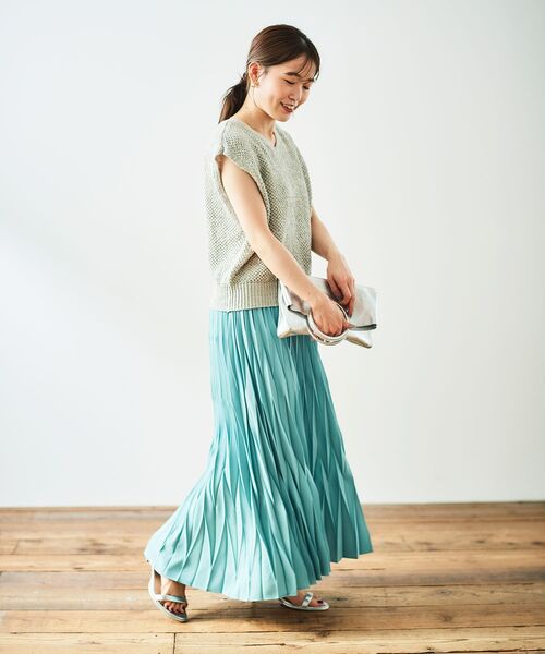 le.coeur blanc（ルクールブラン）の「デシン変形プリーツスカート（スカート・レディース・ミント/ベージュ系その他・38）」の19枚目の写真