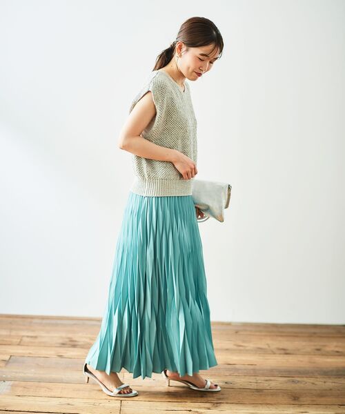le.coeur blanc（ルクールブラン）の「デシン変形プリーツスカート（スカート・レディース・ミント/ベージュ系その他・38）」の18枚目の写真