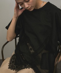 SALON adam et rope' | ヘムクロスレースハーフスリーブプルオーバー(Tシャツ/カットソー)