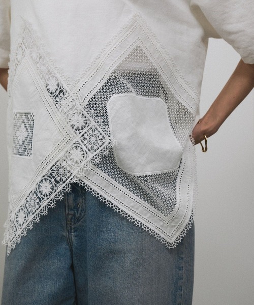 SALON adam et rope'（サロン アダム エ ロペ）の「ヘムクロスレースハーフスリーブプルオーバー（Tシャツ/カットソー・レディース・ブラック/ホワイト・FREE）」の20枚目の写真