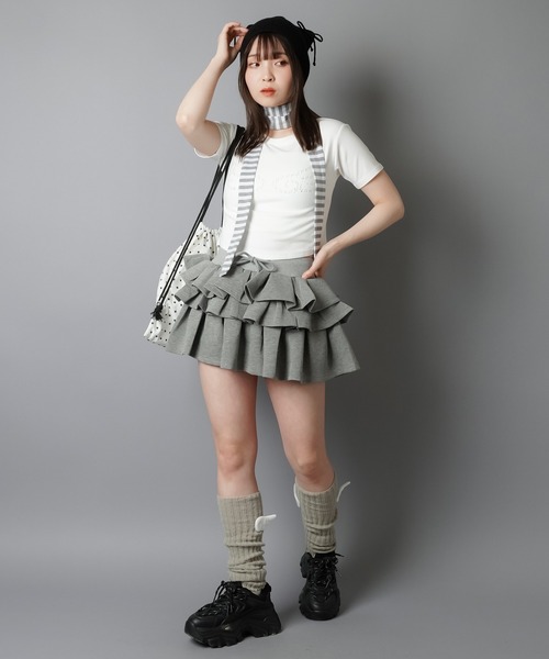 ロープリーツティアードミニスカート Chick スカート バレエコア風プリーツティアードミニスカート