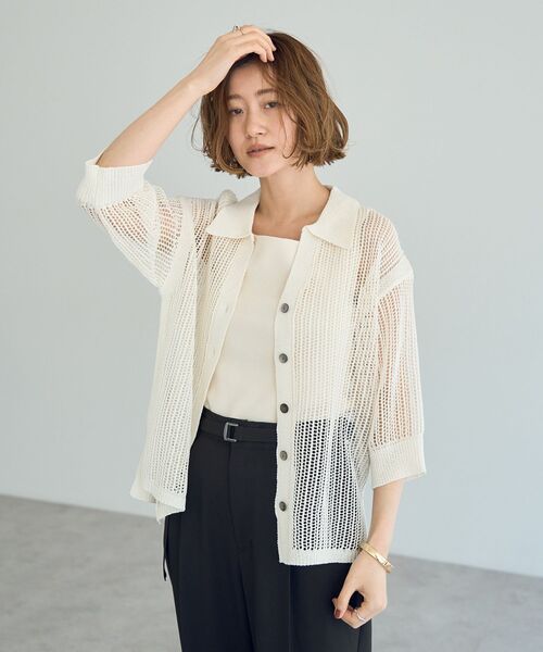 YECCA VECCA（イェッカヴェッカ）の「2wayスクエアノースリーブニット（タンクトップ・レディース・アイボリー/ライトブルー/ダークブラウン/ダークネイビー・FREE）」の6枚目の写真