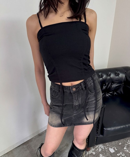 FOLLOWIN（フォロウィン）の「【インナーパンツ付き】スタンダードヴィンテージデニムミニスカート（デニムスカート・レディース・ライトブルー/ブラック・MEDIUM/SMALL）」の3枚目の写真