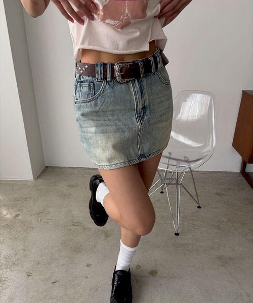 FOLLOWIN（フォロウィン）の「【インナーパンツ付き】スタンダードヴィンテージデニムミニスカート（デニムスカート・レディース・ライトブルー/ブラック・MEDIUM/SMALL）」の10枚目の写真