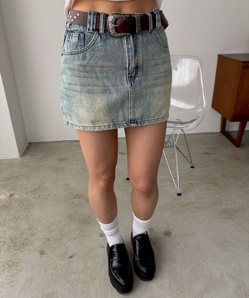 FOLLOWIN（フォロウィン）の「【インナーパンツ付き】スタンダードヴィンテージデニムミニスカート（デニムスカート・レディース・ライトブルー/ブラック・MEDIUM/SMALL）」の12枚目の写真