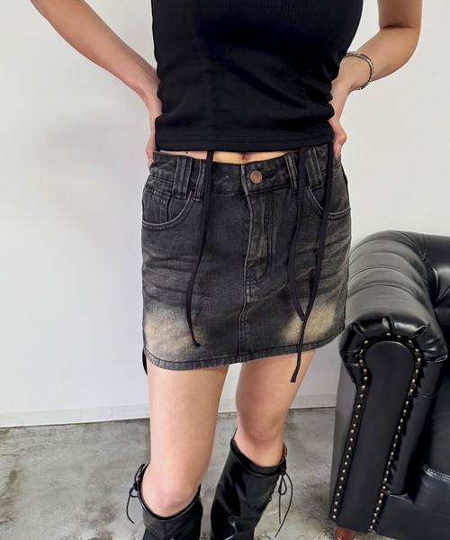 FOLLOWIN（フォロウィン）の「【インナーパンツ付き】スタンダードヴィンテージデニムミニスカート（デニムスカート・レディース・ライトブルー/ブラック・MEDIUM/SMALL）」の13枚目の写真