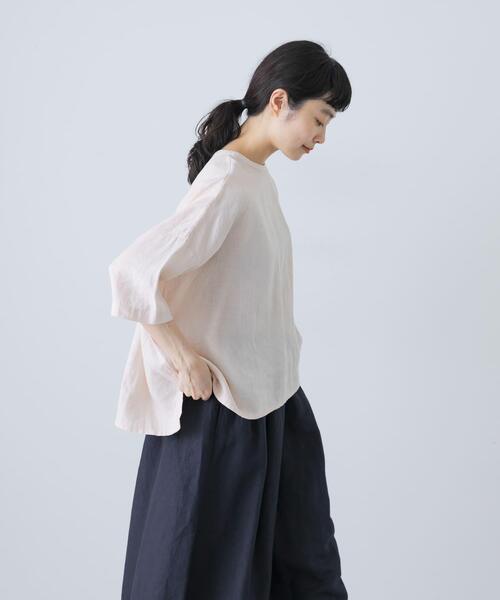 リネンクルーネックハーフスリーブ（シャツ/ブラウス）｜かぐれ