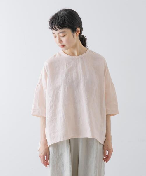 リネンクルーネックハーフスリーブ（シャツ/ブラウス）｜かぐれ