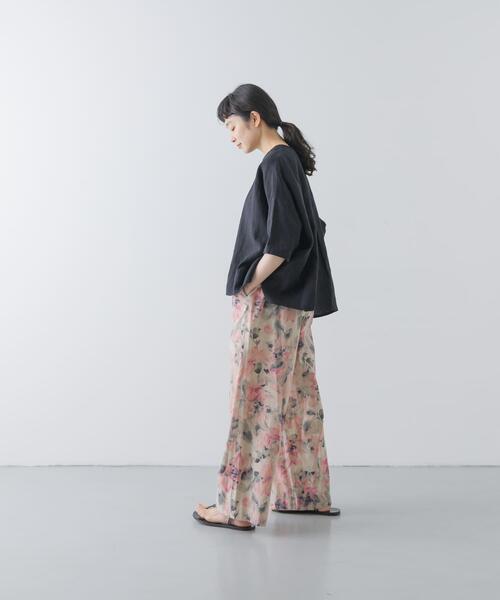 リネンクルーネックハーフスリーブ（シャツ/ブラウス）｜かぐれ