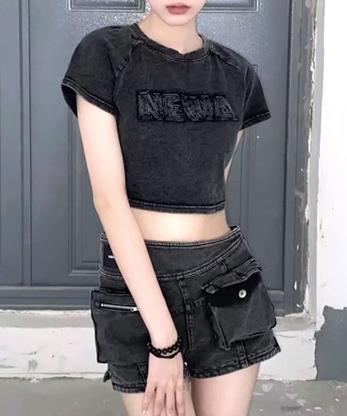 Riff(リフ)の「ヴィンテージ風ショート丈Tシャツ(Tシャツ/カットソー・レディース・ブラック・M/L)」の3枚目の写真