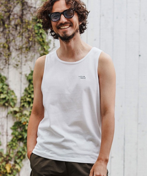 1minute 1second(ワンミニットワンセカンド)の「mta564-cursive print tank top タンクトップ(タンクトップ・メンズ・ブラック×ホワイト/ホワイト×グレー・M/L/XL)」の3枚目の写真