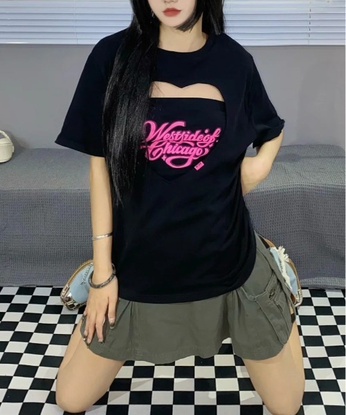セール】【新作】ハートカットアウトTシャツ×チューブトップ