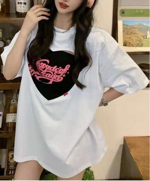 セール】【新作】ハートカットアウトTシャツ×チューブトップ