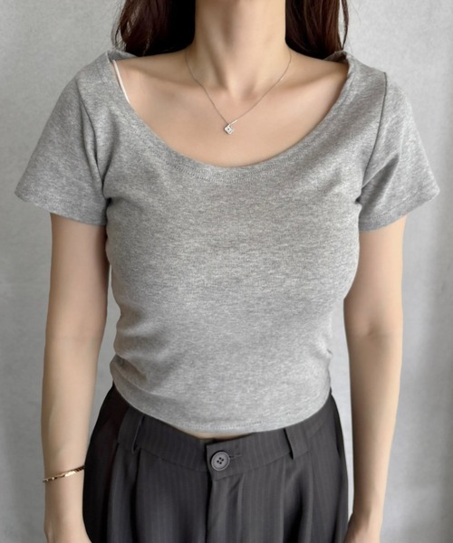 Ada.(エイダ)の「ディープネック シンプル 無地 カットソー 半袖(Tシャツ/カットソー・レディース・ホワイト/グレー/ブラック・FREE)」の22枚目の写真