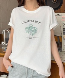 綿混フロントプリントTシャツ カットソー