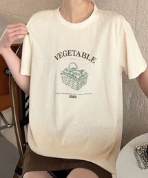 綿混フロントプリントTシャツ カットソー