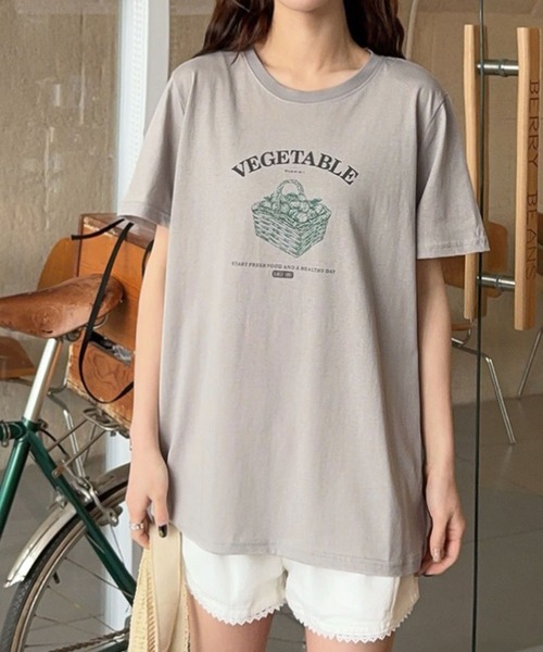 LOWO（ロワ）の「綿混フロントプリントTシャツ カットソー（Tシャツ/カットソー・レディース・ホワイト/アイボリー/グレー・FREE）」の8枚目の写真