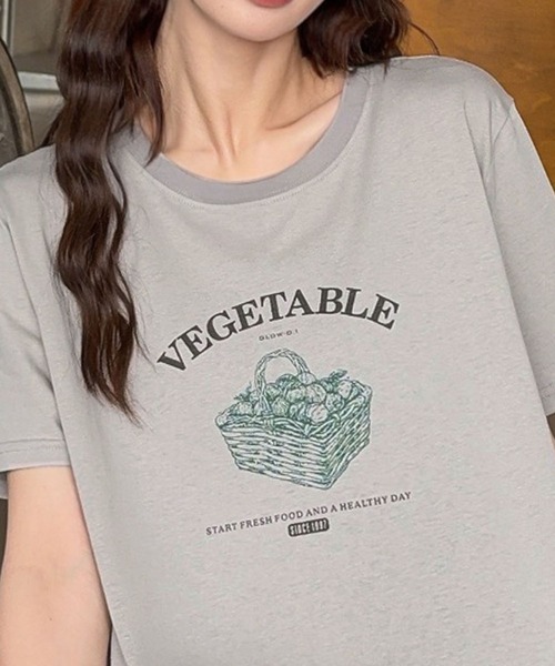 LOWO（ロワ）の「綿混フロントプリントTシャツ カットソー（Tシャツ/カットソー・レディース・ホワイト/アイボリー/グレー・FREE）」の9枚目の写真