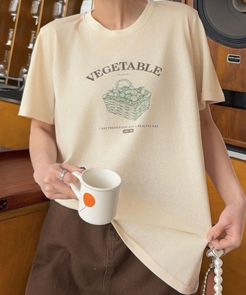 LOWO（ロワ）の「綿混フロントプリントTシャツ カットソー（Tシャツ/カットソー・レディース・ホワイト/アイボリー/グレー・FREE）」の10枚目の写真