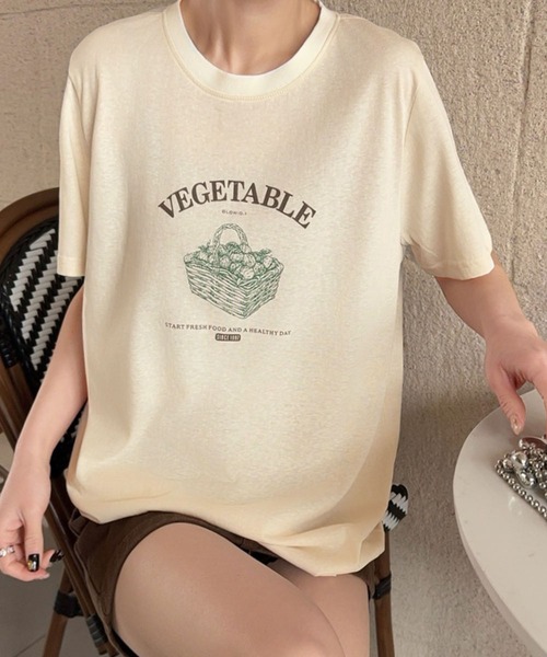 LOWO（ロワ）の「綿混フロントプリントTシャツ カットソー（Tシャツ/カットソー・レディース・ホワイト/アイボリー/グレー・FREE）」の4枚目の写真