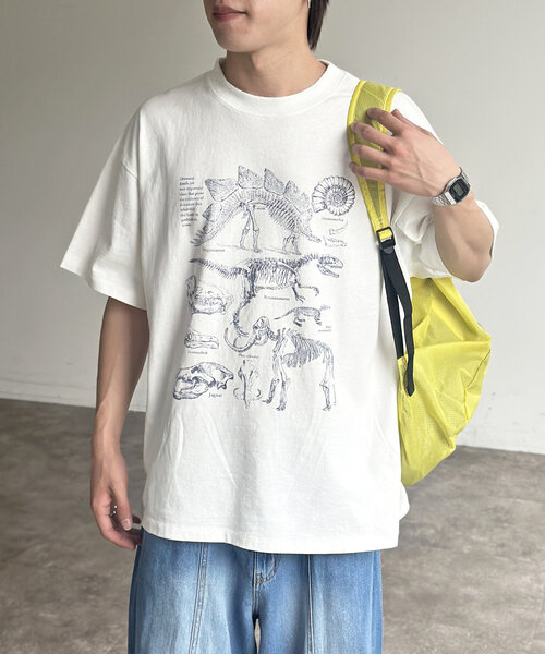 CPCM（シーピーシーエム）の「カラーパウダーダイナソーT（Tシャツ/カットソー・メンズ・ホワイト/ブルー系その他/オレンジ・MEDIUM/LARGE）」の2枚目の写真