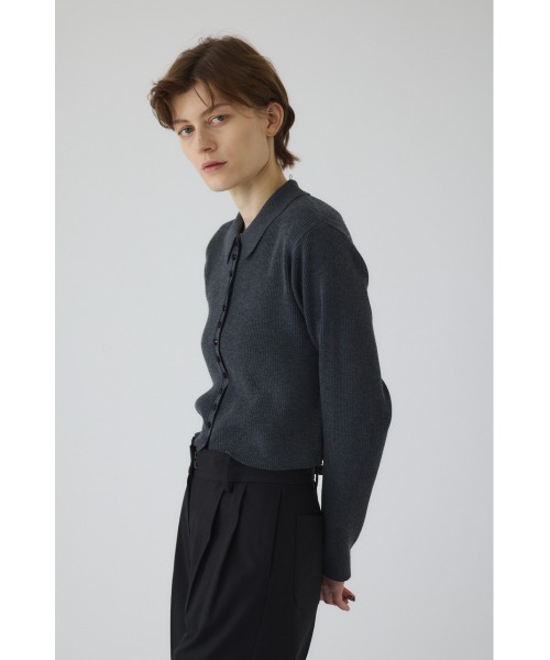 RIM.ARK◆Neck design slim knitカーディガン/FREE/--/WHT/無地 Minimum knit CD ミニマムニットカーディガン（カーディガン