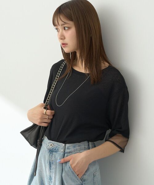 earth music&ecology（アースミュージックアンドエコロジー）の「シアースリーブ半袖プルオーバー（Tシャツ/カットソー・レディース・ブラック/オフホワイト/チャコールグレー/ブルー/ラベンダー・FREE）」の2枚目の写真