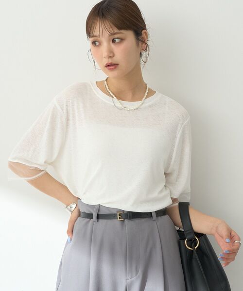 earth music&ecology（アースミュージックアンドエコロジー）の「シアースリーブ半袖プルオーバー（Tシャツ/カットソー・レディース・ブラック/オフホワイト/チャコールグレー/ブルー/ラベンダー・FREE）」の12枚目の写真