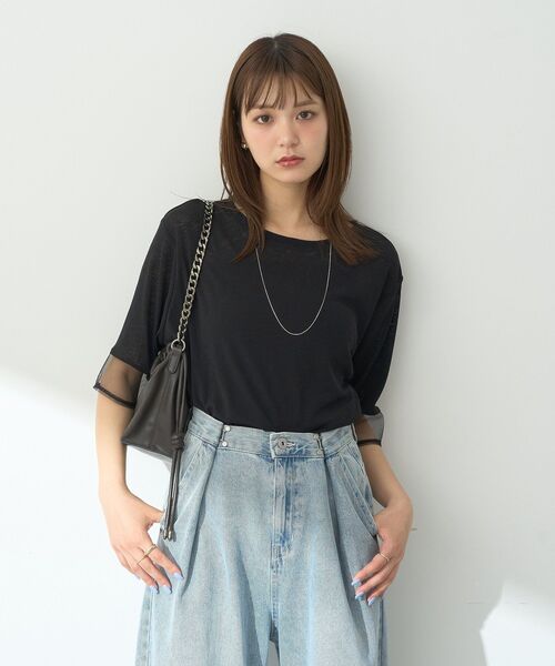 earth music&ecology（アースミュージックアンドエコロジー）の「シアースリーブ半袖プルオーバー（Tシャツ/カットソー・レディース・ブラック/オフホワイト/チャコールグレー/ブルー/ラベンダー・FREE）」の13枚目の写真