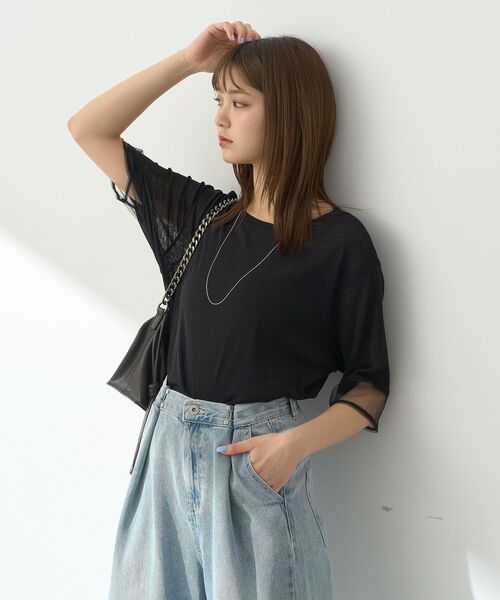 earth music&ecology（アースミュージックアンドエコロジー）の「シアースリーブ半袖プルオーバー（Tシャツ/カットソー・レディース・ブラック/オフホワイト/チャコールグレー/ブルー/ラベンダー・FREE）」の14枚目の写真